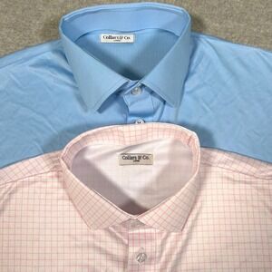 LOT OF 2: Collars & Co Polo Shirt Men L Blue Pink Dress Collar Business NEW NWOT